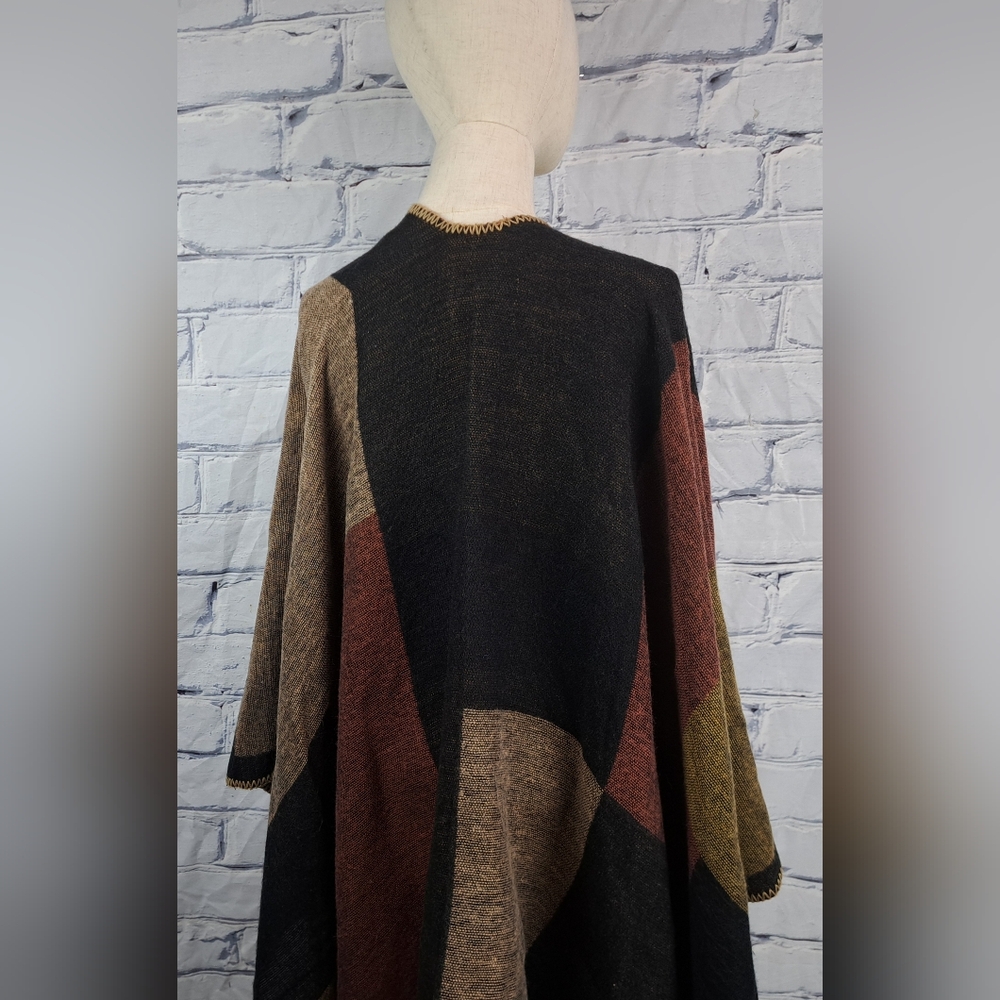 Danier Womens Cape Poncho Boho Wrap Blanket Shawl Open Front Colorblock One Size - Picture 5 of 13